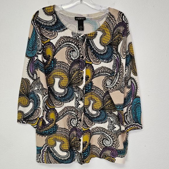 Lane Bryant Cardigan Sweater Multicolor Paisley Button Front Sequins Sz 14/16 - Picture 1 of 12